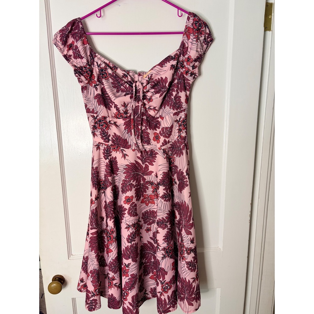 Timeless London Pink Tropical Floral Fit & Flare Dress US 6 Sweetheart Neckline